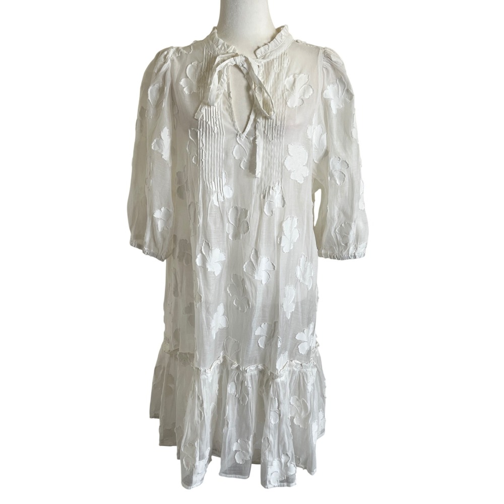 Sundance Fanciful 3D Floral Flounce Hem Dress Snow‎ White Boho Romantic Fairy XL